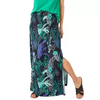 Женская трикотажная длинная юбка больших размеров Ellos, цвет Black Tropical Print