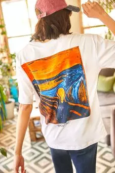 Женская трикотажная футболка бойфренда цвета экрю с принтом спереди и сзади Olalook