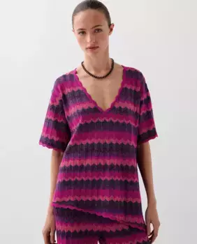 Женская трикотажная футболка с ассиметричным подолом Scalpers, многоцветный