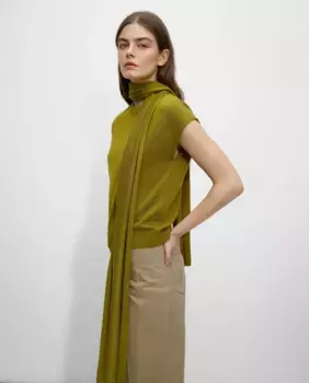 Женская трикотажная футболка с длинным рукавом и шарфом Parfois, зеленый