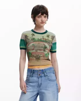 Женская трикотажная футболка с пейзажным принтом Desigual, зеленый