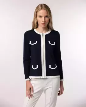 Женская трикотажная кофта с контрастной отделкой и круглым вырезом горловины Naulover, тёмно-синий