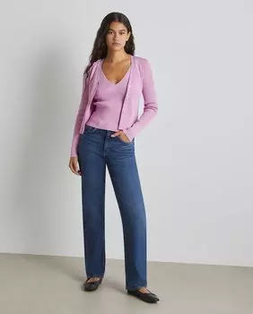 Женская трикотажная куртка в рубчик с V-образным вырезом Easy Wear, пастельно-фиолетовый
