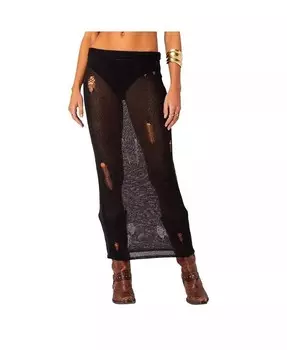 Женская трикотажная макси-юбка Britt с потертостями Edikted, черный