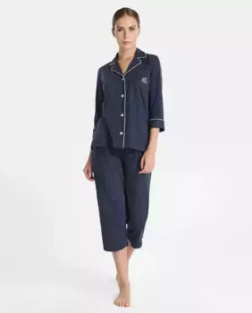 Женская трикотажная пижама с рукавом 3/4 Polo Ralph Lauren, темно-синий