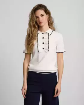 Женская трикотажная рубашка-поло с оборками Silbon, белый