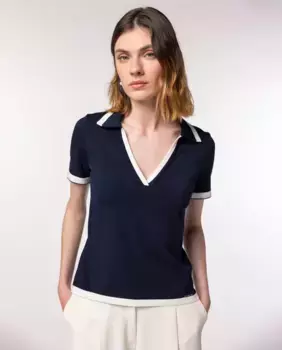 Женская трикотажная рубашка поло с планками и контрастным кантом Naulover, тёмно-синий