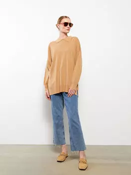 Женская трикотажная туника прямого кроя с длинным рукавом и воротником-поло LCWAIKIKI Classic