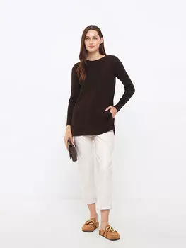 Женская трикотажная туника прямого кроя с круглым вырезом и длинными рукавами LCWAIKIKI Classic