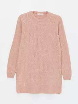 Женская трикотажная туника с длинным рукавом и круглым вырезом с рисунком LCWAIKIKI Basic, пыльный розовый