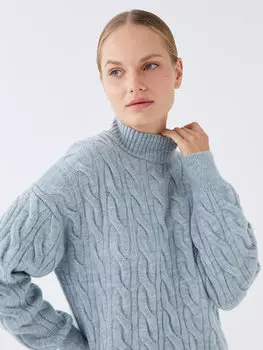 Женская трикотажная туника с длинным рукавом и полуводолазкой с собственным узором LCW Modest, синий