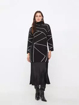 Женская трикотажная туника с длинными рукавами и узором до середины горловины LCWAIKIKI Classic