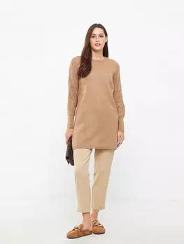 Женская трикотажная туника с круглым вырезом и длинными рукавами LCWAIKIKI Classic