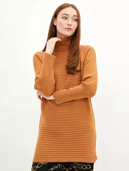 Женская трикотажная туника в полоску с высоким воротником и длинными рукавами LCW Modest