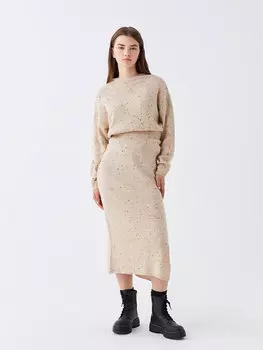 Женская трикотажная юбка с рисунком и эластичной резинкой на талии LCW Casual, бежевый меланж