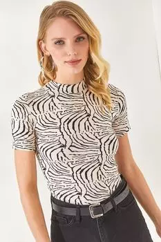 Женская трикотажная укороченная блузка из вискозы с узором из лайкры и нашивок Olalook, разноцветный