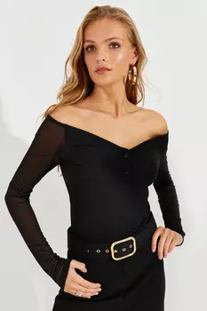 Женская тюлевая блузка с черными рукавами Cool & Sexy, черный