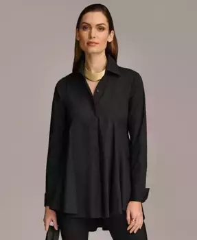 Женская туника А-силуэта из поплина на пуговицах Donna Karan New York, черный