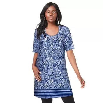Женская туника эластичного трикотажа Jessica London больших размеров, цвет Navy Paisley Border