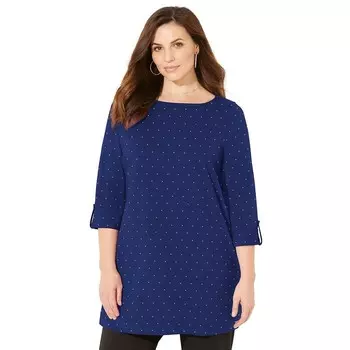 Женская туника больших размеров Caterinas Petite Suprema с вырезом-лодочкой и вырезом-лодочкой Catherines, цвет Navy Dot