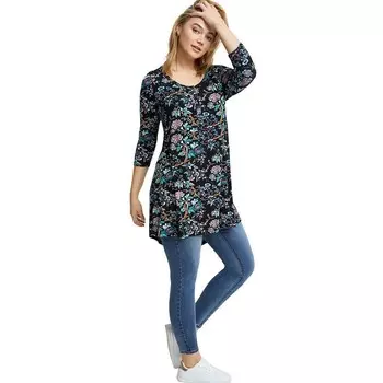 Женская туника больших размеров Ellos на пуговицах на пуговицах большого размера, цвет Black Multi Floral