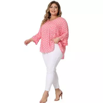 Женская туника больших размеров с баской, блузка Babydoll в горошек с рукавами 3/4 Agnes Orinda, цвет Navy Blue