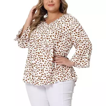 Женская туника больших размеров с баской, блузка Babydoll в горошек с рукавами 3/4 Agnes Orinda, цвет White Brown