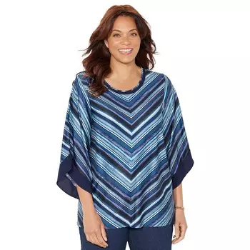 Женская туника больших размеров с развевающимися рукавами Catherines, цвет Navy Watercolor Stripe