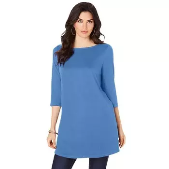 Женская туника больших размеров с вырезом «лодочкой» и боковыми разрезами Roaman's, цвет Horizon Blue