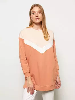 Женская туника большого размера с круглым вырезом и цветными блоками с длинными рукавами LCWAIKIKI Classic