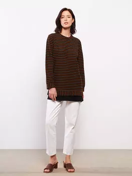 Женская туника большого размера в полоску с круглым вырезом и длинными рукавами LCWAIKIKI Classic