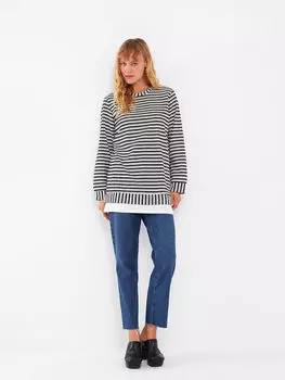 Женская туника большого размера в полоску с круглым вырезом и длинными рукавами LCWAIKIKI Classic