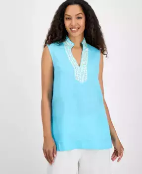 Женская туника из 100% льна с декоративными элементами Charter Club, синий