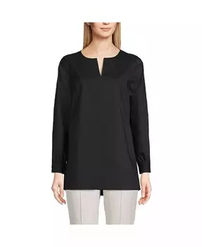 Женская туника из эластичной ткани с длинными рукавами и разрезом на шее Lands' End, черный