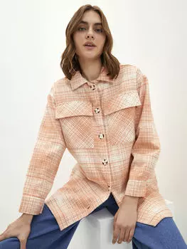 Женская туника из габардина в клетку с воротником рубашки с длинным рукавом LCWAIKIKI Classic