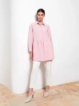 Женская туника из поплина с прямым воротником и длинными рукавами LCW Modest