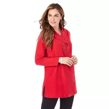 Женская туника из шерпы Roaman's больших размеров с двумя пуговицами, цвет Classic Red