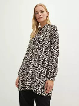 Женская туника из вискозы с длинными рукавами и узором на завязках с воротником LCWAIKIKI Classic
