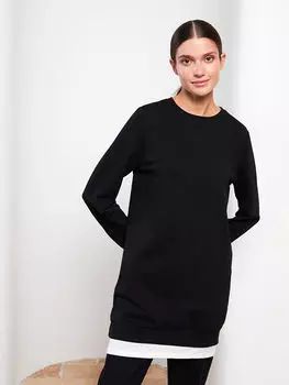 Женская туника прямого кроя с круглым вырезом и длинными рукавами LCW Modest