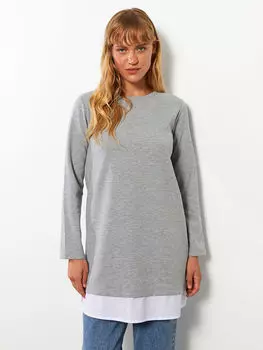 Женская туника прямого кроя с круглым вырезом и длинными рукавами LCWAIKIKI Classic