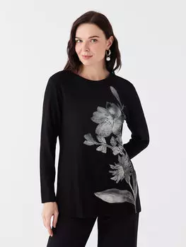 Женская туника с длинным рукавом и круглым вырезом с рисунком LCW Grace, новый черный