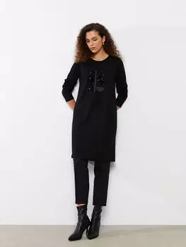 Женская туника с длинным рукавом и вышивкой пайетками с круглым вырезом LCWAIKIKI Classic