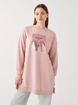 Женская туника с длинным рукавом с круглым вырезом и принтом LCW Modest