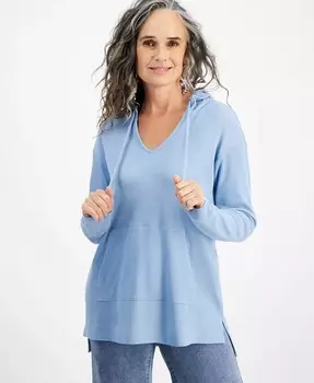 Женская туника с капюшоном вафельной вязки Style & Co, синий
