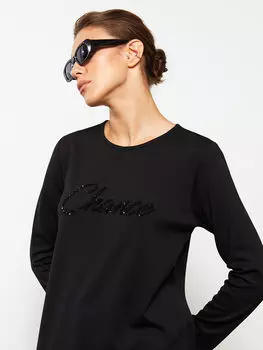 Женская туника с круглым вырезом и блестками с длинным рукавом LCWAIKIKI Classic