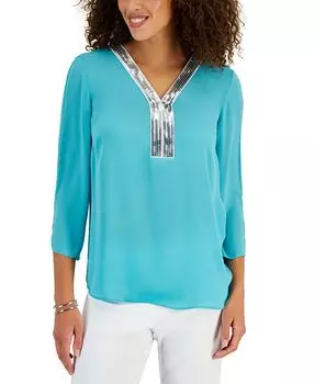 Женская туника с пайетками и рукавами 3/4 JM Collection, цвет Seascape