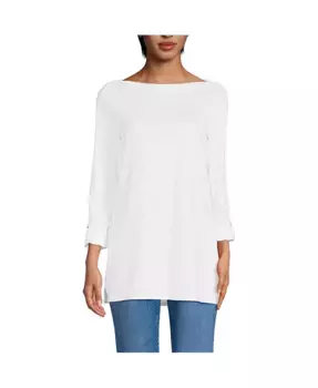Женская туника с регулируемым вырезом лодочка и рукавом 3/4 из хлопка Supima Lands' End, белый