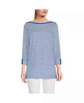 Женская туника с регулируемым вырезом лодочка и рукавом 3/4 из хлопка Supima Lands' End, синий