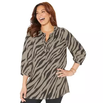Женская туника с защипами и защипами для миниатюрных размеров, Caesars, больших размеров Catherines, цвет Chai Latte Zebra