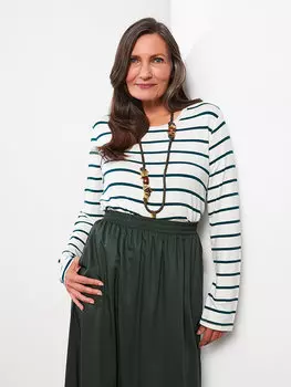 Женская туника в полоску с круглым вырезом и длинными рукавами LCW Grace, белый полосатый